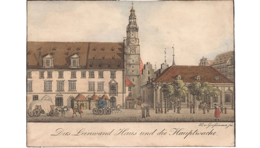 <p>Sukiennice. Poczt&oacute;wka z grafiką Maximiliana von Grossmanna, ok. 1825 r.</p>