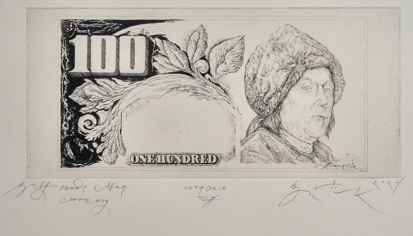 <p>Banknot studolarowy-wersja wrocławskiego grafika Bartłomieja Podg&oacute;rniaka</p>