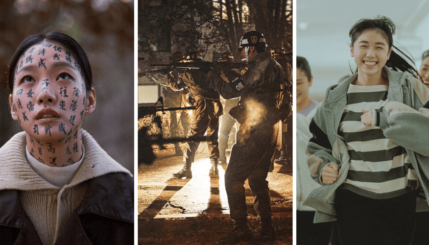 Kolaż trzech zdjęć, od lewej kadry z filmów "Ekshumacja", "12 grudnia", "It’s Okay"