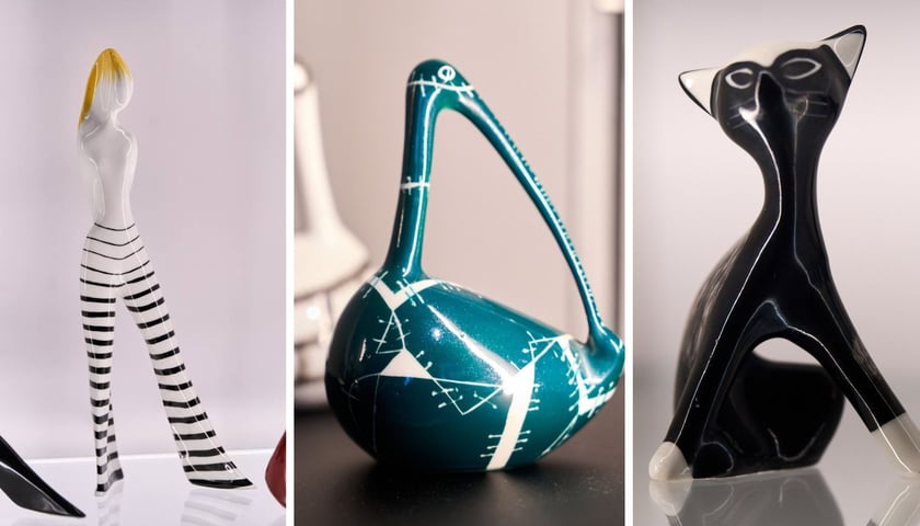 na zdjęciu trzy figurki porcelanowe z wystawy 