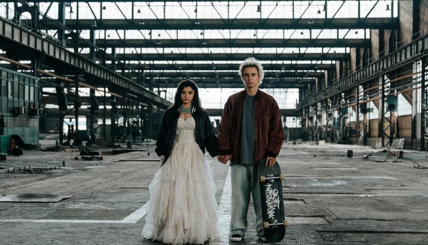 <p>Zora (Natalia Szmidt) i Kosa (Mateusz Okuła) w hali Hutmenu</p>