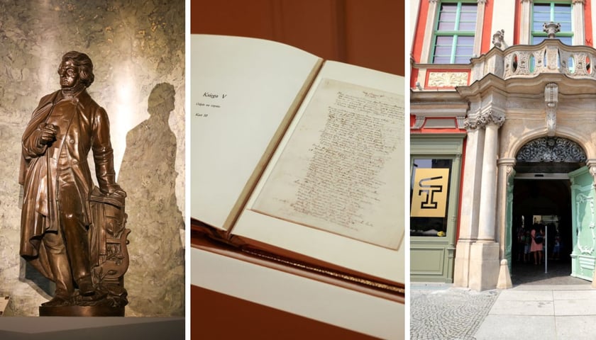 Na zdjęciu rzeźba przedstawiająca Adama Mickiewicza, rękopis V księgi „Pana Tadeusza”, z prawej Muzeum Pana Tadeusza