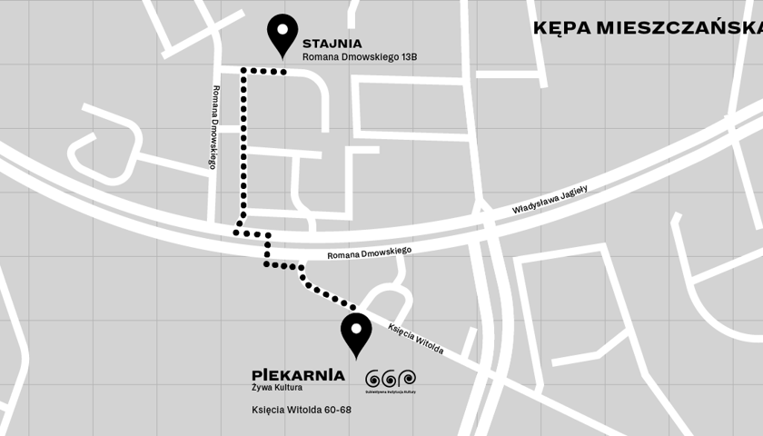 <p>Mapa z zaznaczoną Stajnią i galerią 66P</p>