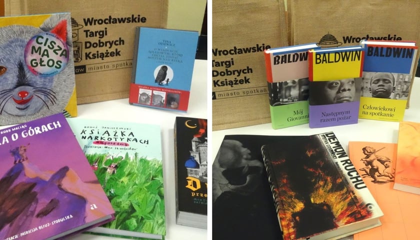 Na zdjęciu książki nominowane do dwóch nagród edytorskich – z lewej Nagrody Dobre Strony, z prawej Nagrody Pióro Fredry