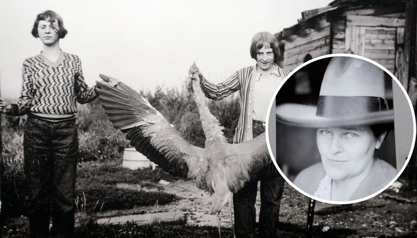 Dwa zdjęcia, na dużym fotografia wykonana przez Lorę Webb Nichols w Wyoming, na małym sama Lora Webb Nichols