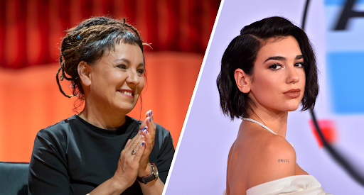 Po lewej Olga Tokarczuk, po prawej Dua Lipa