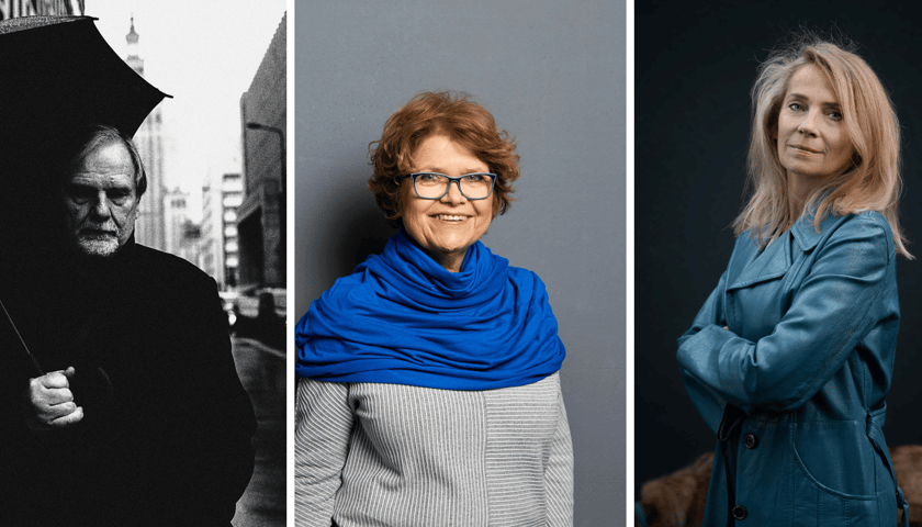 Kolaż 3 zdjęć. Od lewej Chris Niedenthal, Anna Bikont, Joanna Bator