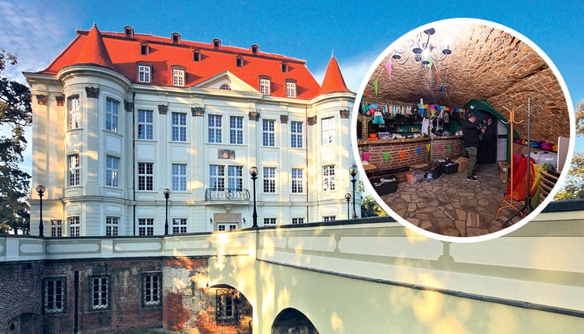 Zamek w Leśnicy (zdjęcie główne) i jego kazamaty (w kółku)