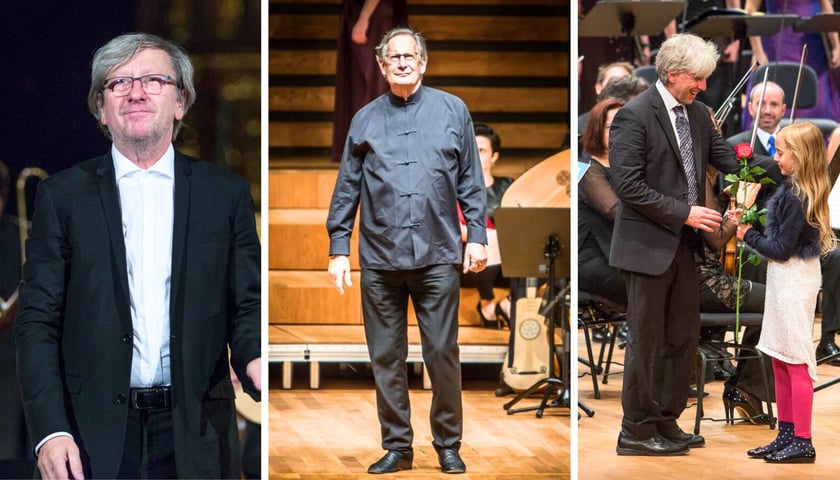Trzy zdjęcia, z lewej Andrzej Kosendiak, w środku John Eliot Gardiner, z prawej Giovanni Antonini