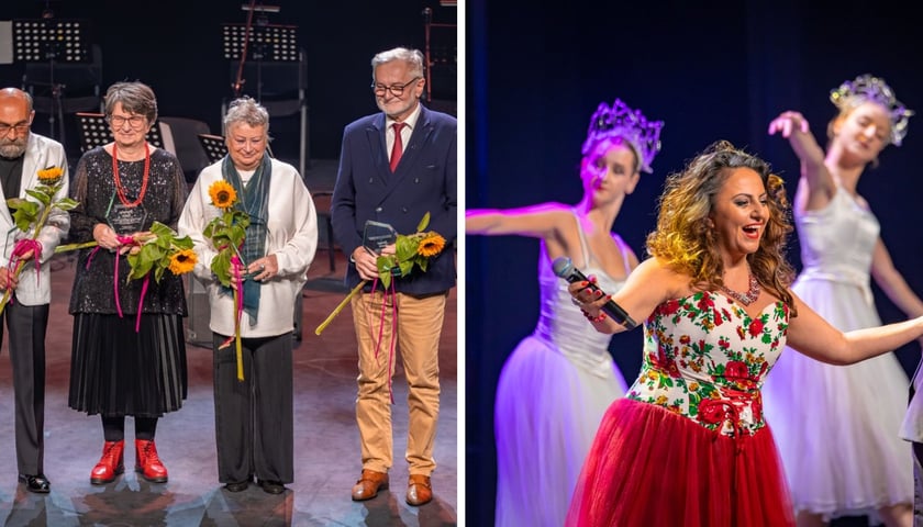 Na zdjęciu z lewej laureaci statuetek „Ambasador Wrocławskich Środowisk Senioralnych” 2025, na zdjęciu z prawej wykonawcy koncertu Magia Wiednia w Impart Centrum