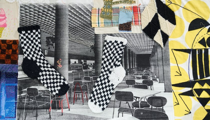 <p>Fragmenty tkaniny artystycznej, która od 29 października ozdobi ścianę w Barbarze</p>