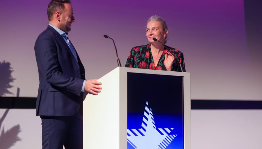 <p>Inauguracja 16. Tauron American Film Festival w kinie Nowe Horyzonty &ndash; Urszula Śniegowska i Błażej Hrapkowicz</p>