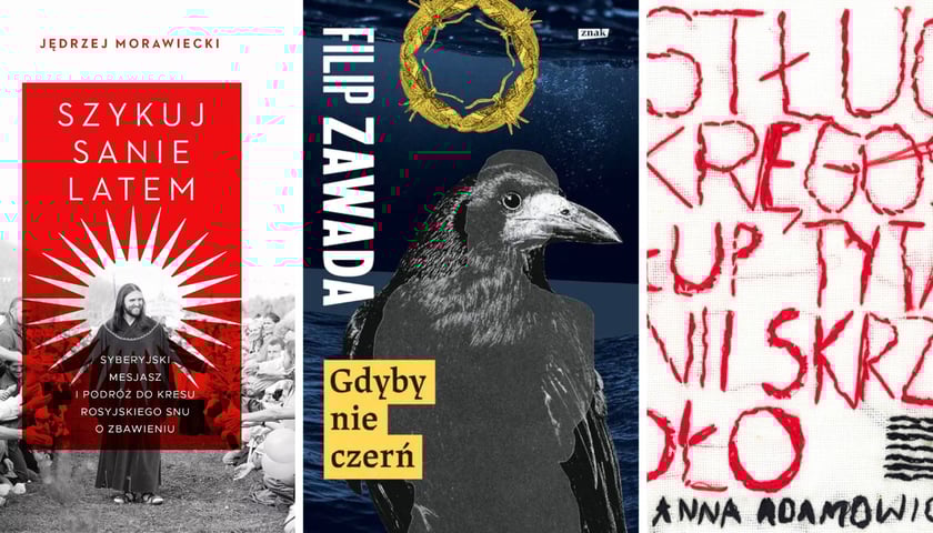 Na trzech zdjęciach od lewej okładki książek Jędrzeja Morawieckiego, Filipa Zawady, Anny Adamowicz