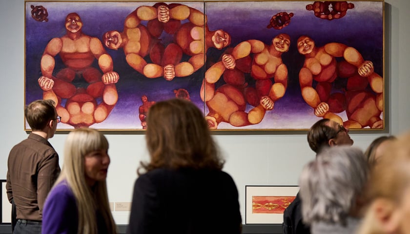 <p>Obraz "Atomy". Otwarcie wystawy "Wieloświat. Anna Szpakowska-Kujawska" w Muzeum Architektury we Wrocławiu</p>