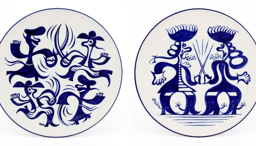 <p>Talerze z Ceramiki Artystycznej w Bolesławcu malowane ręcznie przez Tomasza Brodę przedstawiające sceny z &bdquo;Rekopisu znalezionego w Saragossie&rdquo;</p>