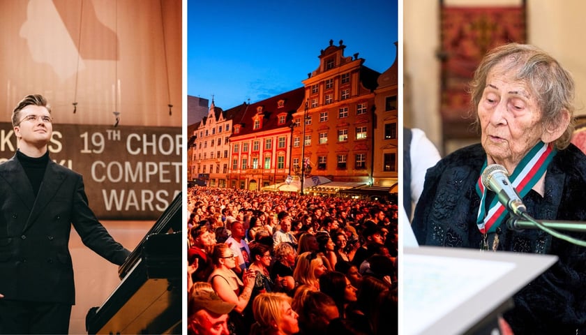 Na zdjęciach od lewej Piotr Alexewicz podczas XIX Konkursu Chopinowskiego, publiczność podczas koncertu „Wrocław Przyszłości” w rynku, Urszula Kozioł podczas benefisu we wrocławskim ratuszu 