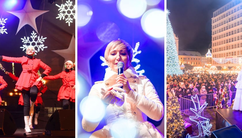 Na pierwszym zdjęciu z lewej mażoretki „Mari Mar”, w środku i z prawej Magda Steczkowska na scenie w Rynku