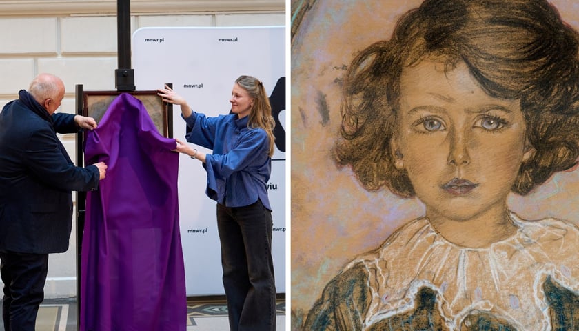 Na zdjęciu z lewej odsłonięcie „Portretu sześcioletniej Bożeny Steinborn” przez dyrektora Piotra Oszczanowskiego i Justynę Chojnacką