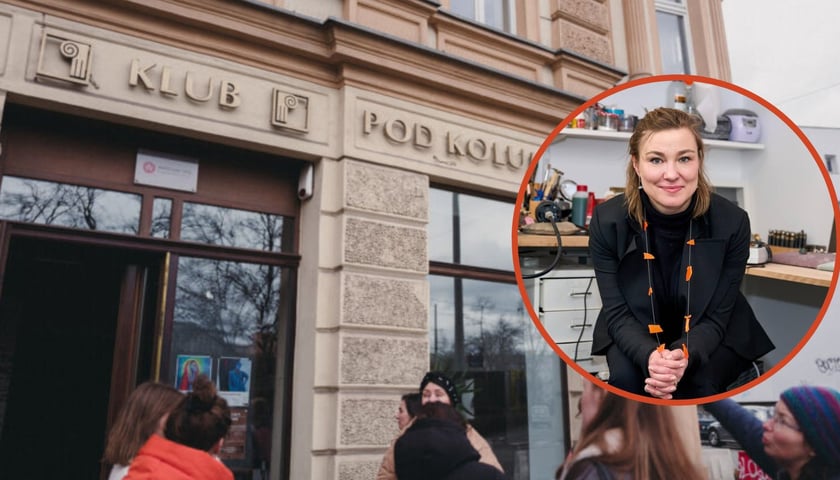 Na dużym zdjęciu Klub pod Kolumnami, na małym w kółku Dominika Kuźniar