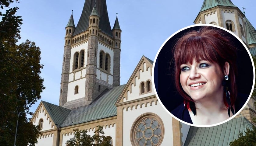 Na zdjęciu dużym kościół św. Karola Boromeusza we Wrocławiu, na małym zdjęciu w kółku Beata Bednarz