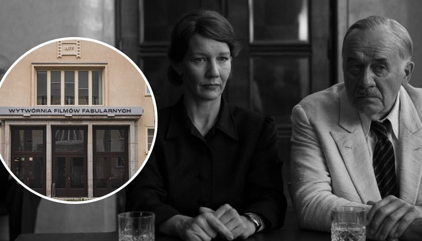Na zdjęciu dużym aktorzy Hanns Zischler oraz Sandra Hüller w filmie, na zdjęciu małym Wytwórnia Filmów Fabularnych we Wrocławiu