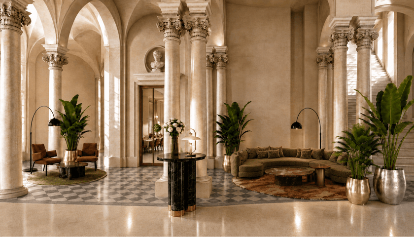 Wnętrza hotelu w dawnym Pałacu Hatzfeldów  na wizualizacji
