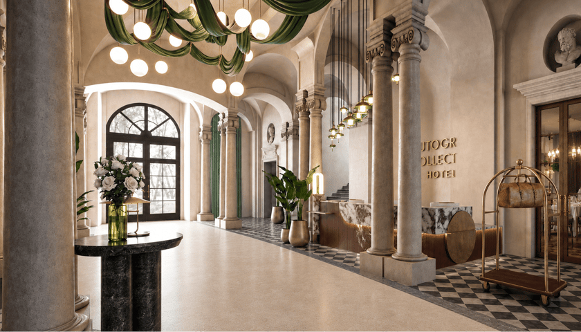 Wnętrza hotelu w dawnym Pałacu Hatzfeldów  na wizualizacji