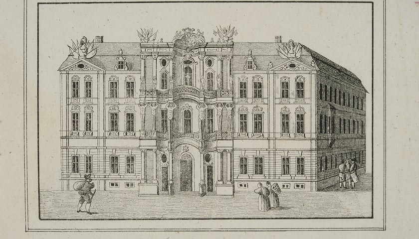 <p>Barokowy Pałac Hatzfeld&oacute;w na litografii | źr&oacute;dło: Wikipedia / Biblioteka Narodowa, domena publiczna</p>