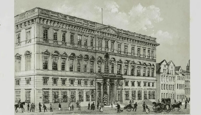 <p>Pałac Hatzfeld&oacute;w na litografii z XIX wieku, źr&oacute;dło: Biblioteka Śląska, Katowice /&nbsp; Śląska Biblioteka Cyfrowa</p>