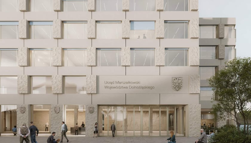 Konkursowa, zwycięska wizualizacja rozbudowy siedziby Urzędu Marszałkowskiego Województwa Dolnośląskiego we Wrocławiu