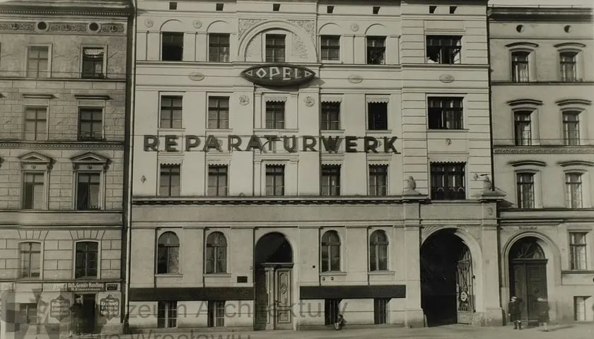 Zakład produkujący samochody Beckmann Otto & Co/Opel. Kamienica przy Kościuszki 124 w 1936 r. Źródło: Archiwum Budowlane Miasta Wrocławia/fotopolska.eu.