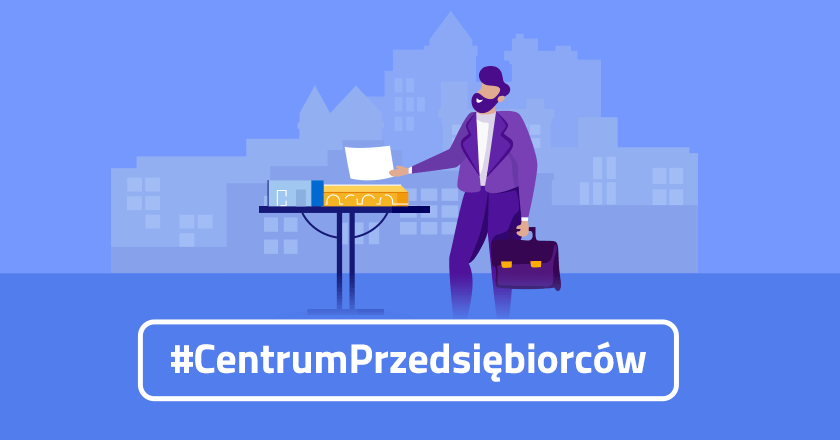Grafika ilustracyjna z napisem #CentrumPrzedsiębiorców
