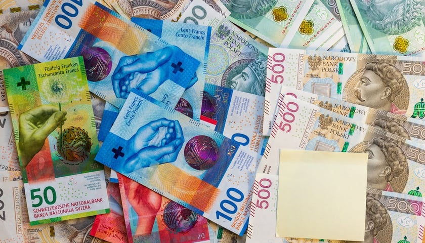 Banknoty - franki szwajcarskie i polskie złote