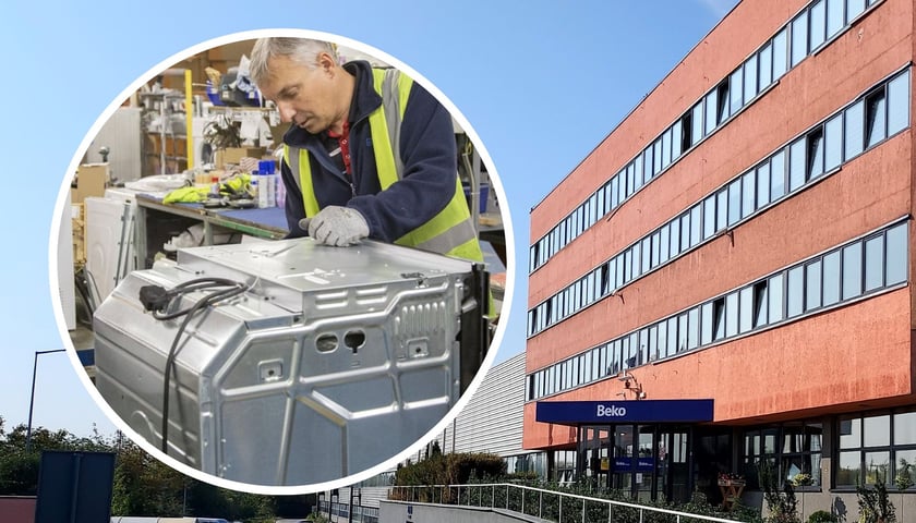Zakład Beko, w kółku pracownik na linii produkcyjnej, zdjęcie ilustracyjne