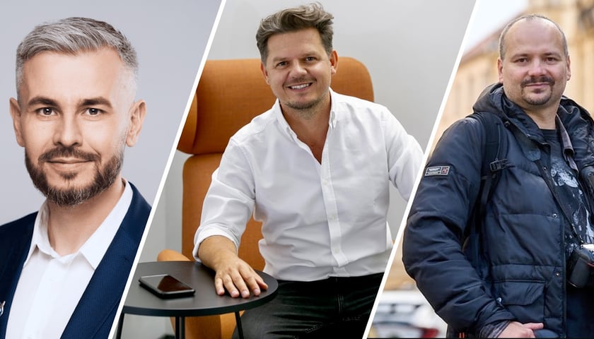Trzech mężczyzn. Od lewej strony: Grzegorz Zwoliński, Jacek Szkólski, Piotr Herba - laureaci 30 Kreatywnych Wrocławia 