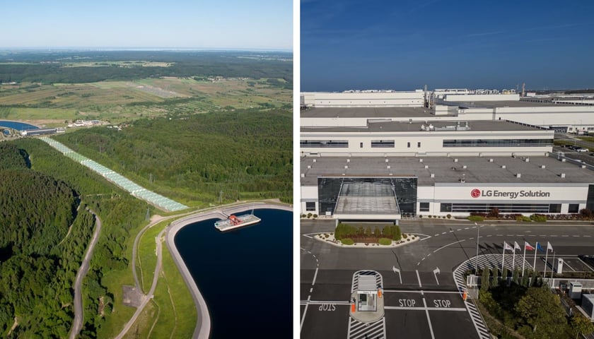 Lasy, zbiorniki wodne, ESP Żarnowiec, hale LG Energy Solution Wrocław