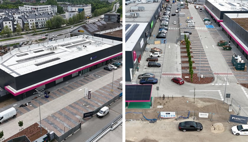 Nowe hale N-Park Maślicka, centrum handlowe po rozbudowie, zdjęcia lotnicze