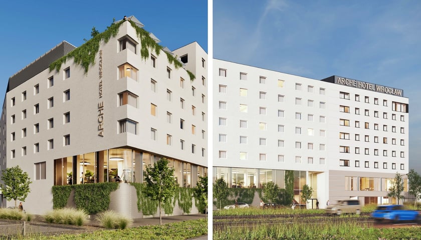 Budynek Arche Hotel Wrocław II koło lotniska we Wrocławiu, wizualizacja