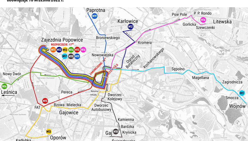 Powiększ obraz: parada autobusów 10 września 2022 - mapa tras