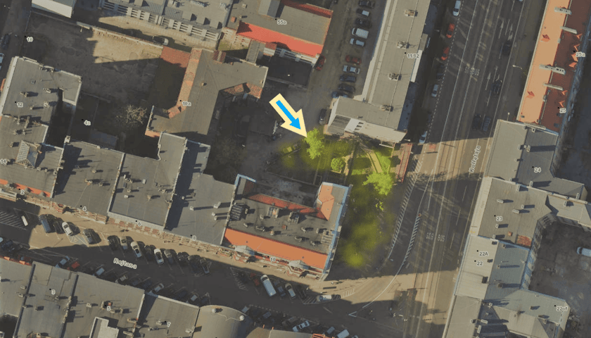 Powiększ obraz: lokalizacja skweru na rogu ulic Rejtana i Kołłątaja we Wrocławiu