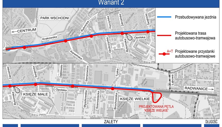 Powiększ obraz: Aleja Opolska z tramwajem. Projekt planowanej trasy - wariant 2