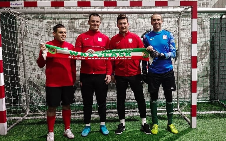 Marcin Lubczyk, Adrian Słoninka, trener Maciej Nowacki, Michal Płachecki