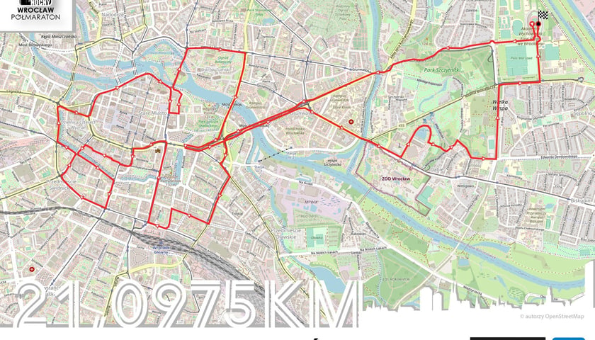 Powiększ obraz: Trasa 9. Nocnego Półmaratonu Wrocław