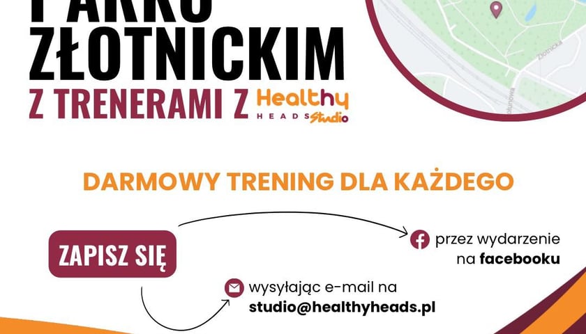 Powiększ obraz: Trenerzy Studio Healthy Heads zapraszają na bezpłatne treningi w parku Złotnickim w każdą sobotę - plakat