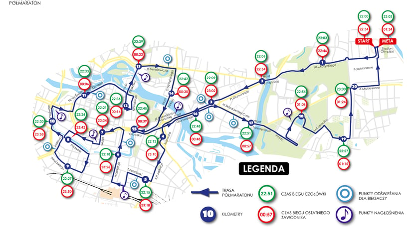 Powiększ obraz: Trasa 9. Nocnego Wrocław Półmaratonu