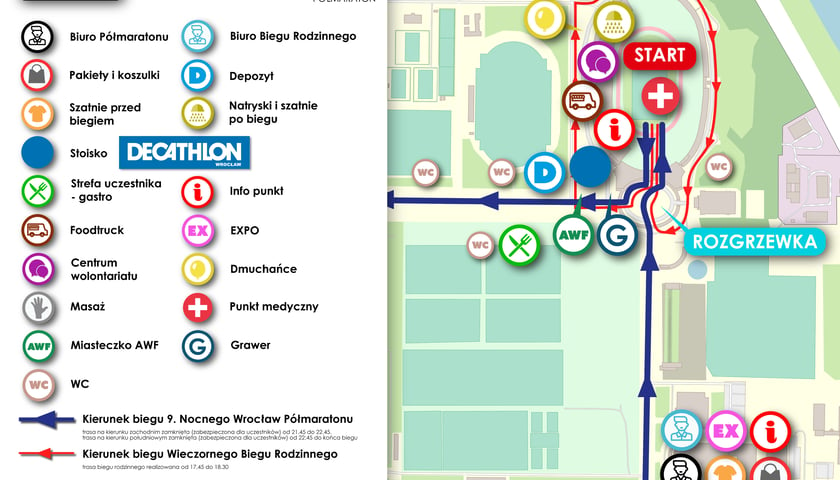 Powiększ obraz: Mapa miasteczka na Stadionie Olimpijskim podczas 9. Nocnego Wrocław Półmaratonu
