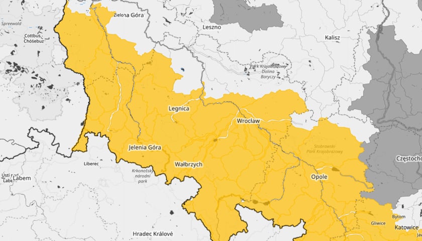 <p>Ostrzeżenie hydrologiczne pierwszego stopnia przed gwałtownymi wzrostami stan&oacute;w w&oacute;d, obowiązjuące 1 czerwca 2026 - mapa.</p>