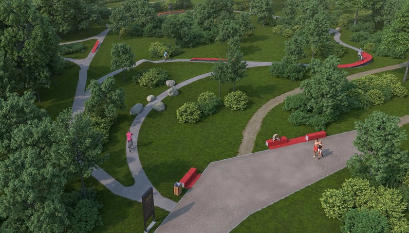 Wizualizacja projektu budowy torów do wyczynowej jazdy na rowerze w Parku Mamuta