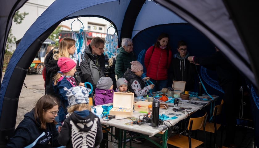 ekopiknik Ekosystemu, na zdjęciach uczestnicy, rodziny z dziećmi oraz organizatorzy, stoiska, atrakcje, zabawy