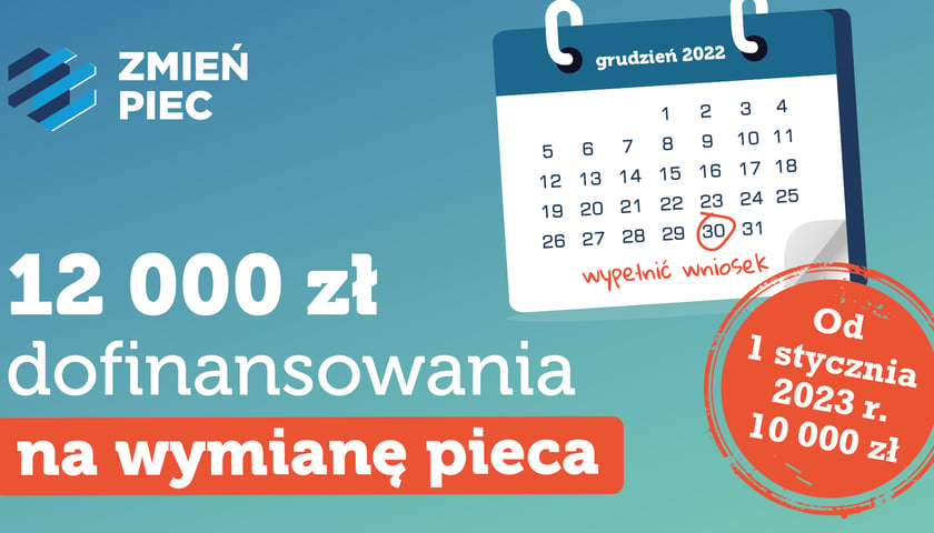 Powiększ obraz: Na grafice informacja, że 12 tys. zł na wymianę pieca można dostać tylko do końca 2022 r.